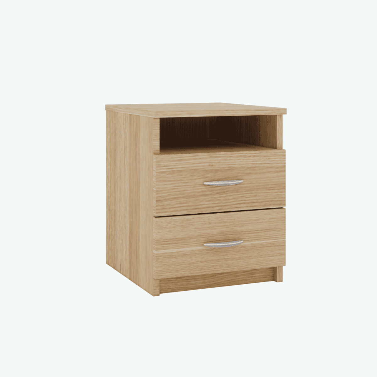 MCF Bedside Table With 2 Drawers And Shelf - Natural Oak