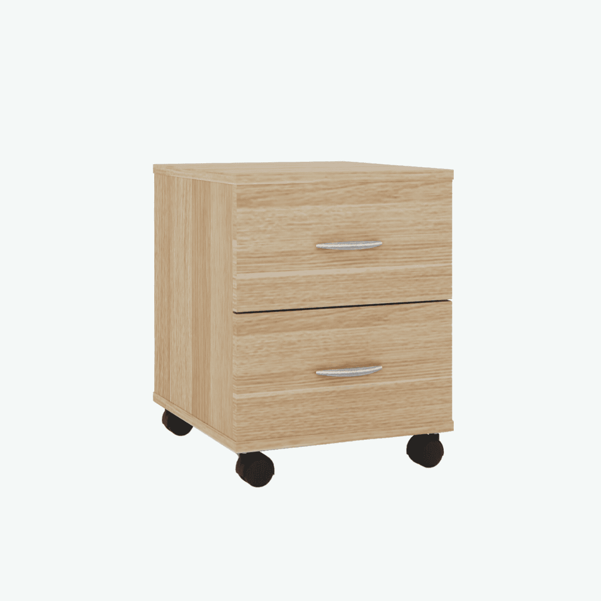 MCF Bedside Table With 2 Drawers And Wheels - Natural Oak